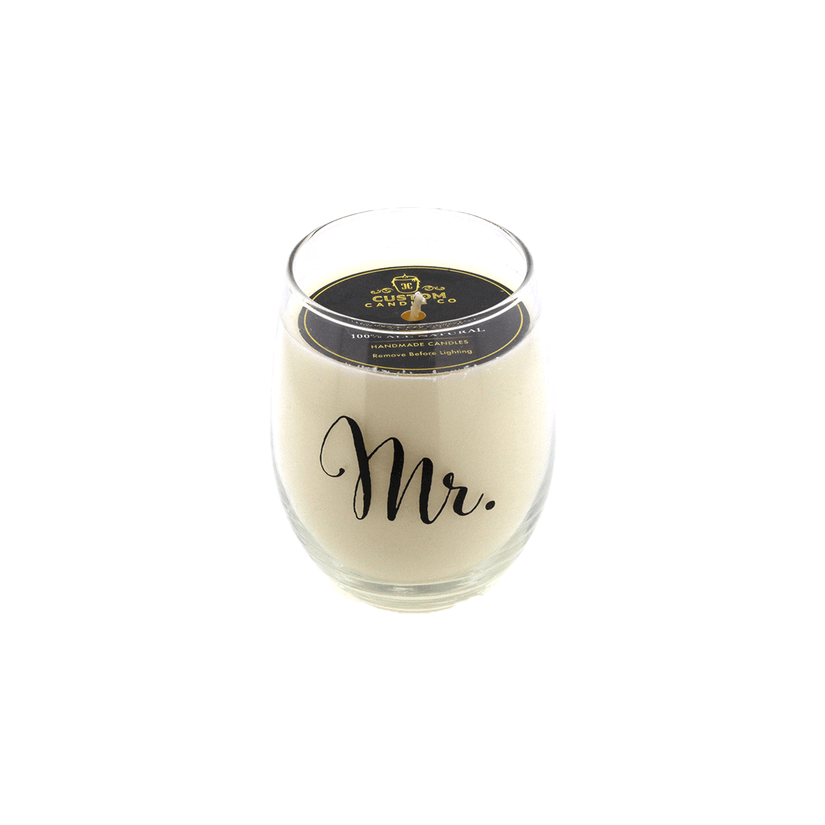 Stemless Wine Glass Candle “Mr.” (Wedding Candles)