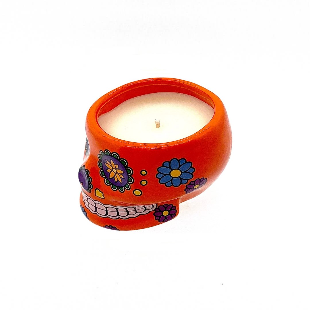 Small Skull Head Candle - Orange - Nutmeg Scent