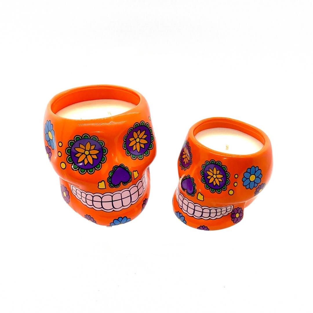 Small Skull Head Candle - Orange - Nutmeg Scent