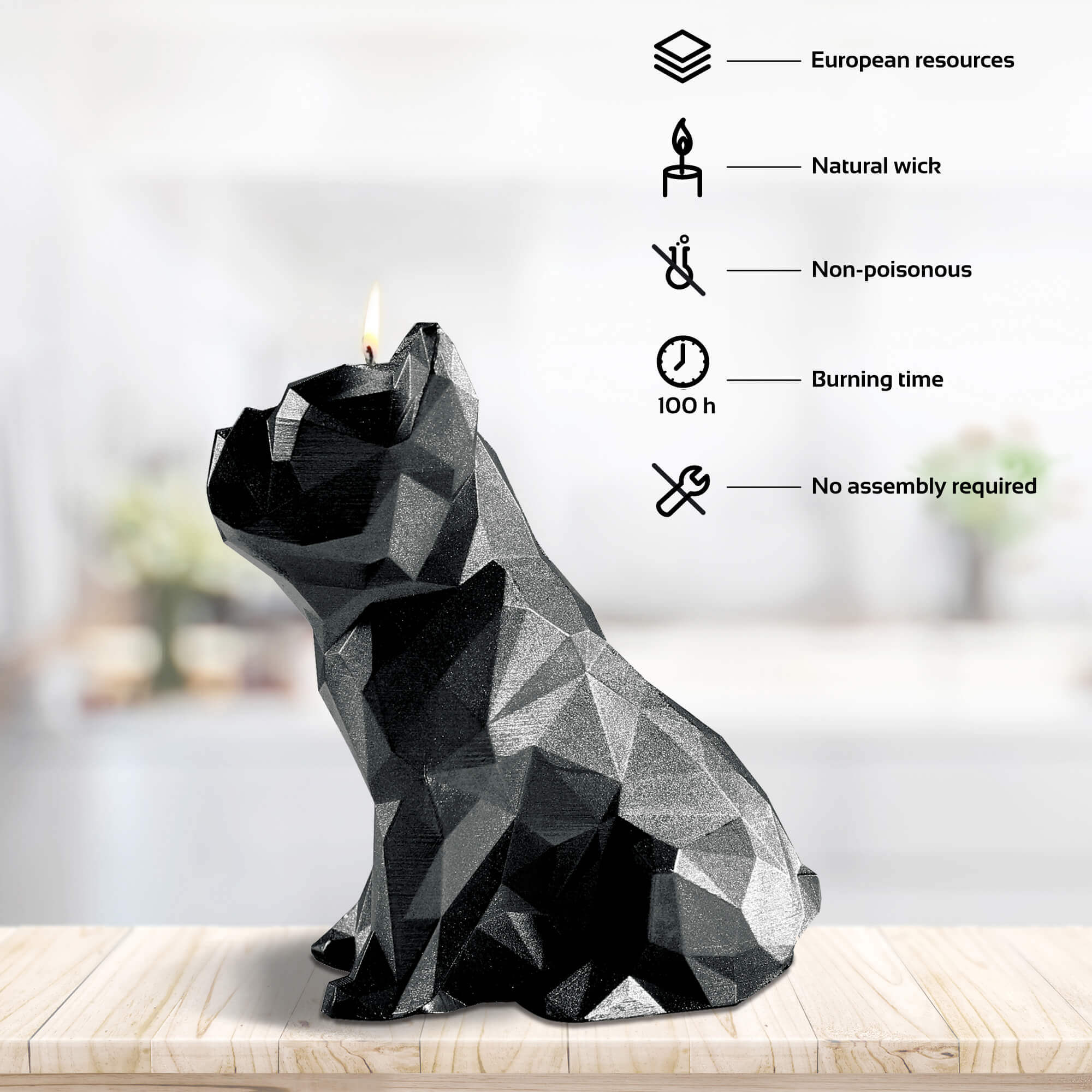 Candle Bulldog Low Poly Black Matt