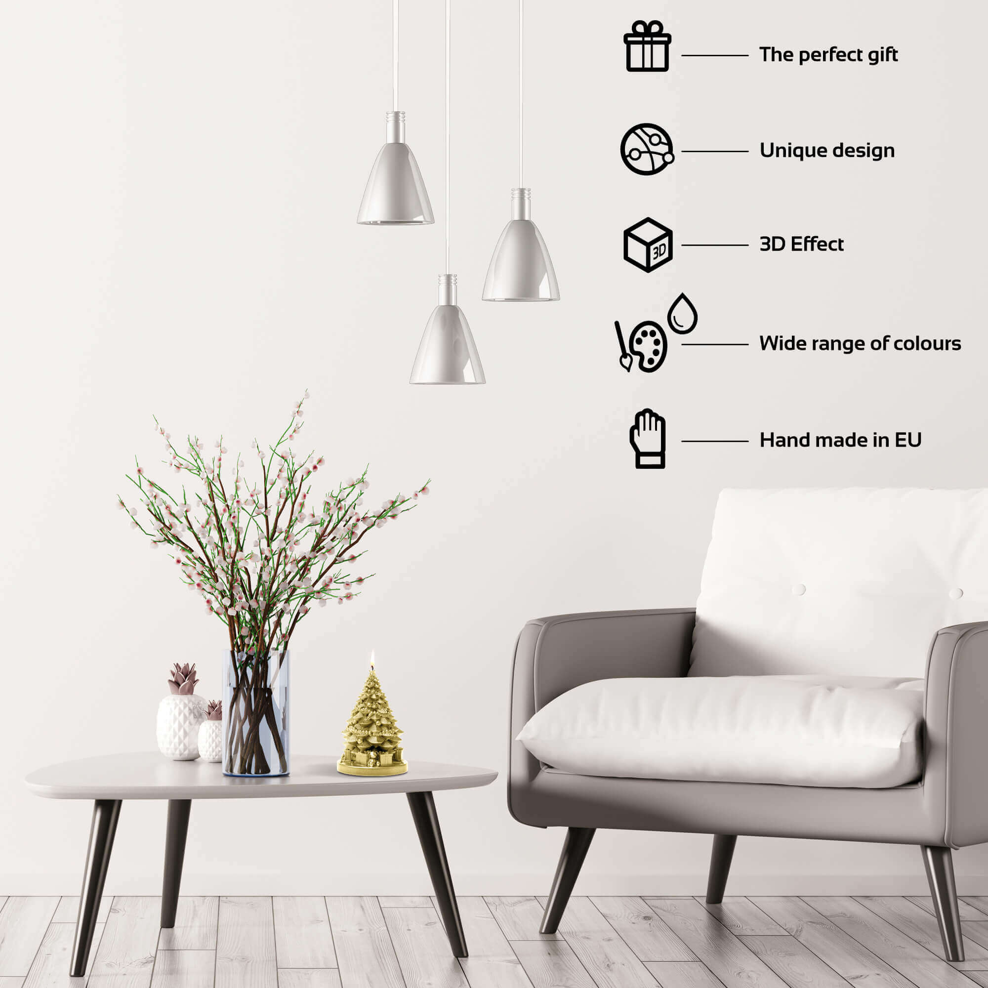 Candle Christmas Tree with Gifts Gold