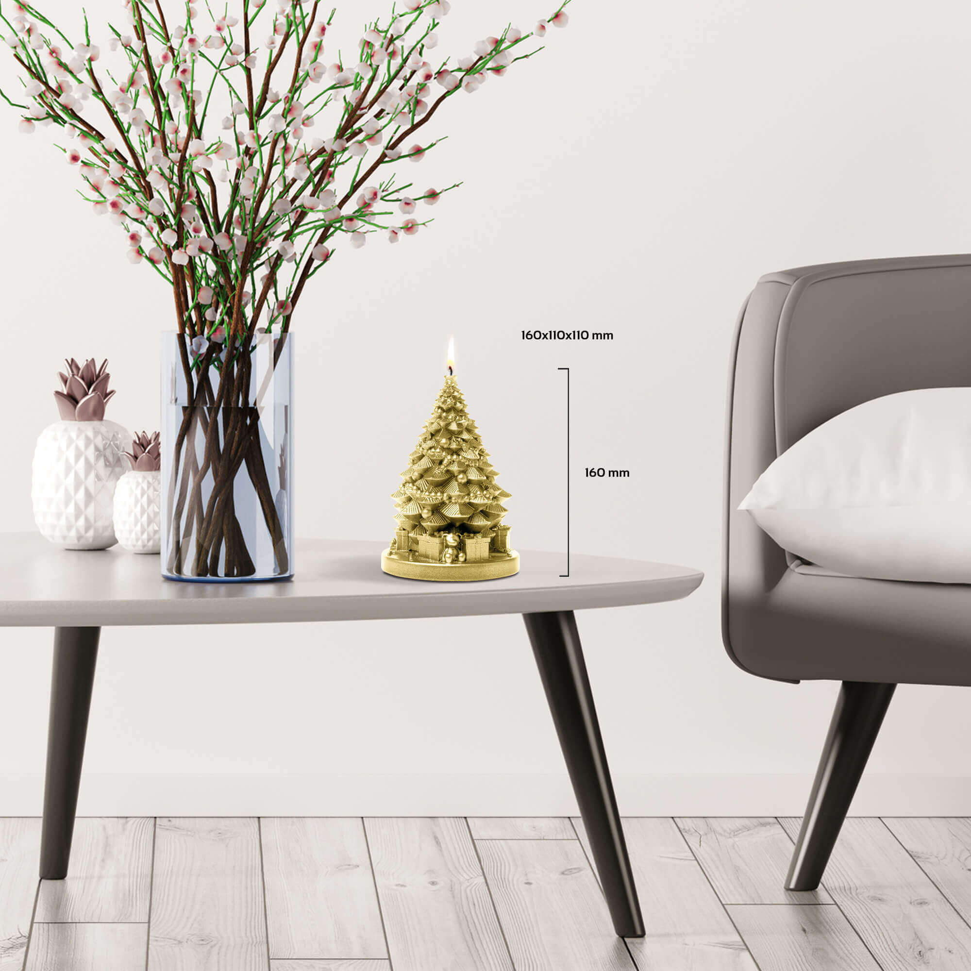 Candle Christmas Tree with Gifts Gold