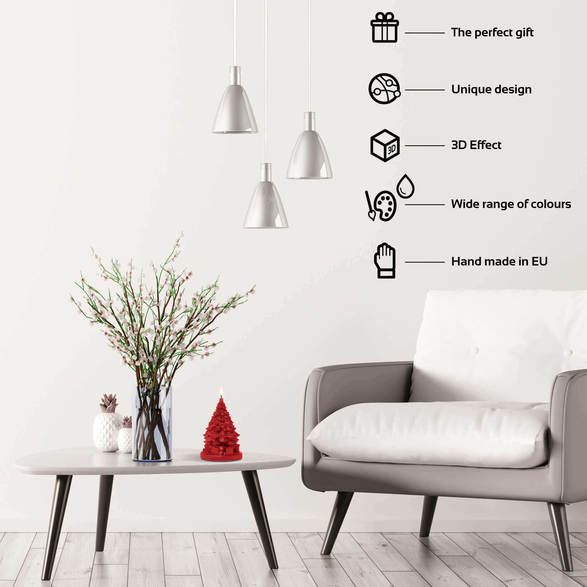 Candle Christmas Tree with Gifts Red Metallic