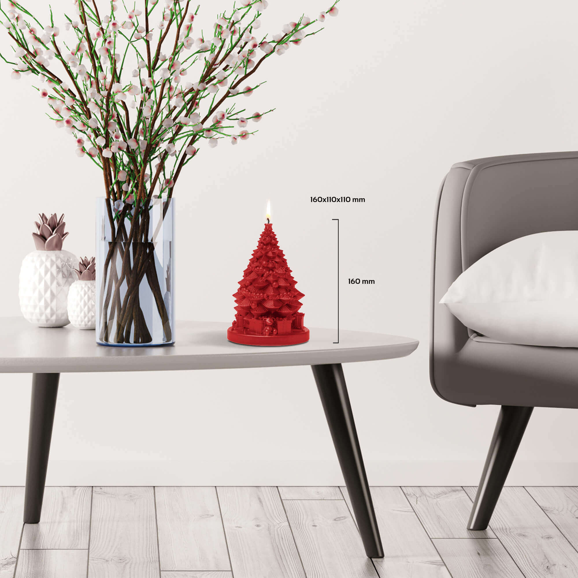 Candle Christmas Tree with Gifts Red Metallic