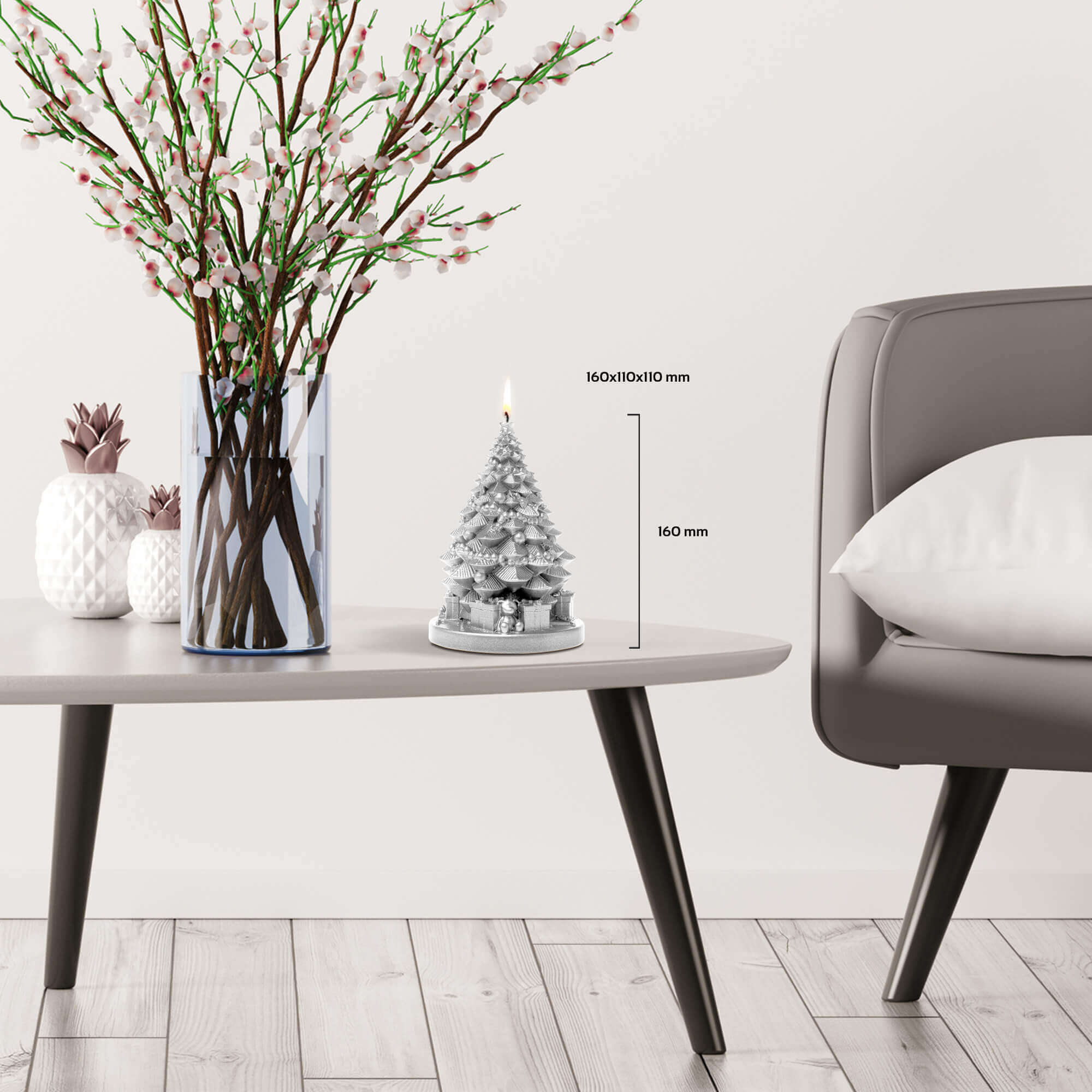 Candle Christmas Tree with Gifts Silver