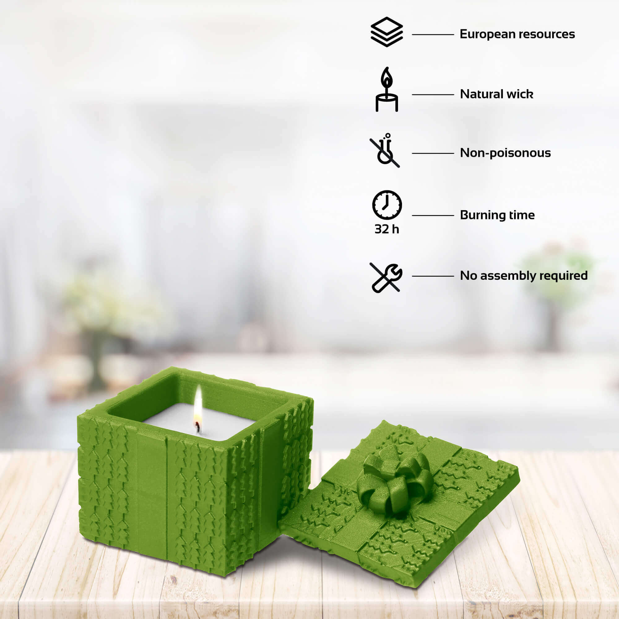 Candle Concrete Christmas Gift Green Metallic Gingerbread