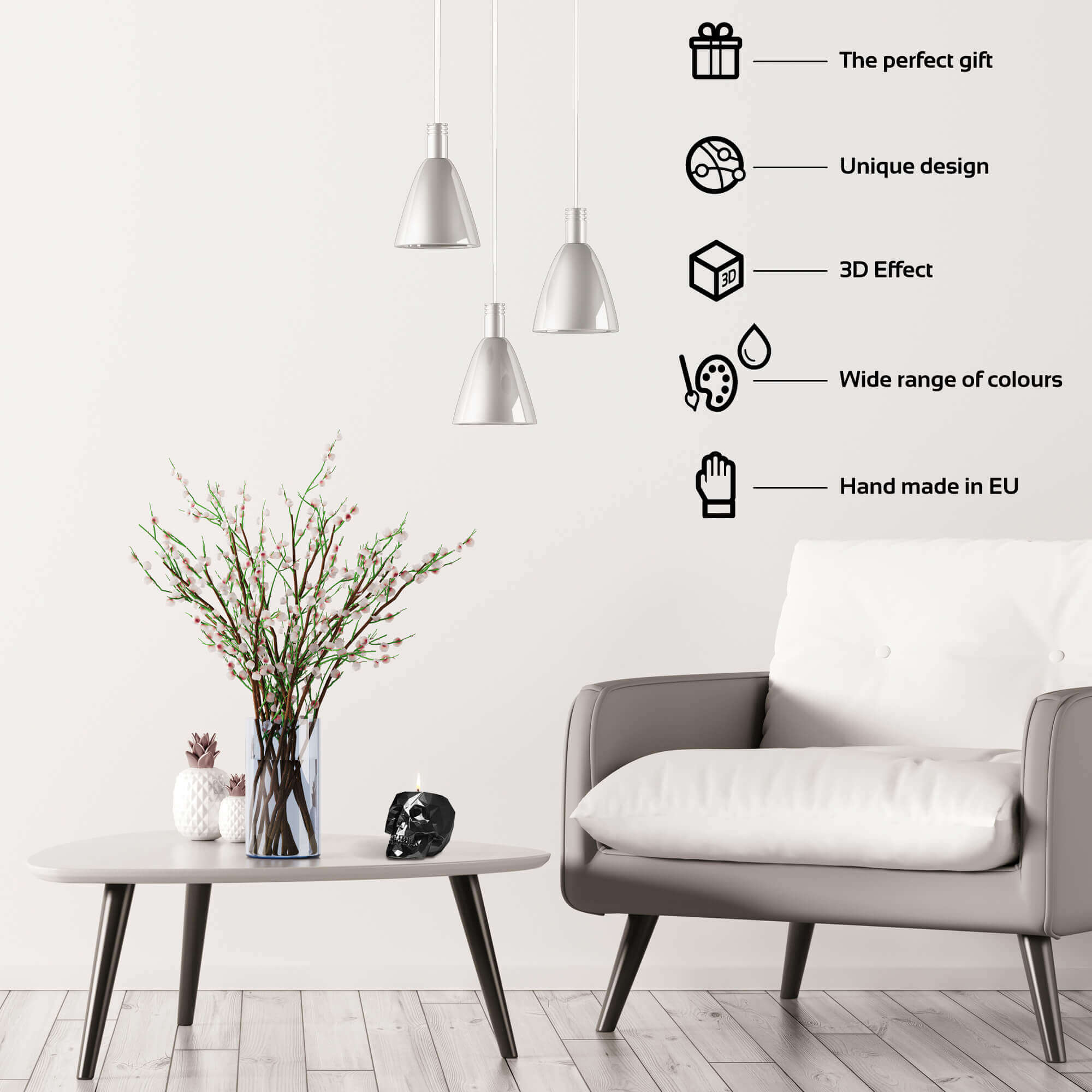 Candle Concrete Skull Black Metallic Gingerbread