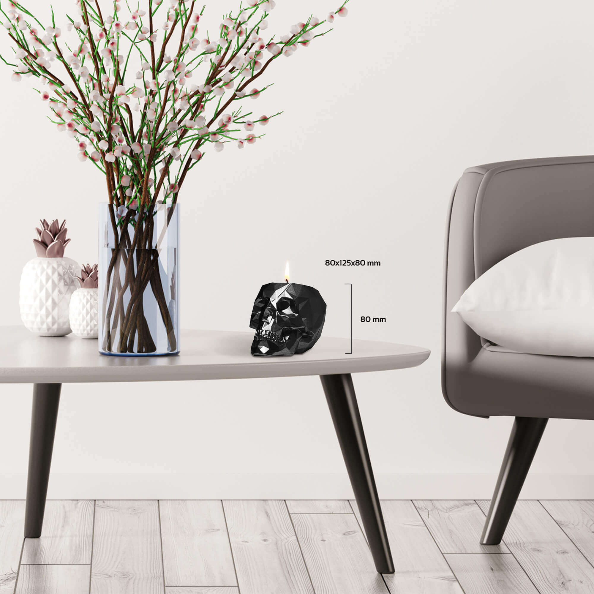 Candle Concrete Skull Black Metallic Gingerbread