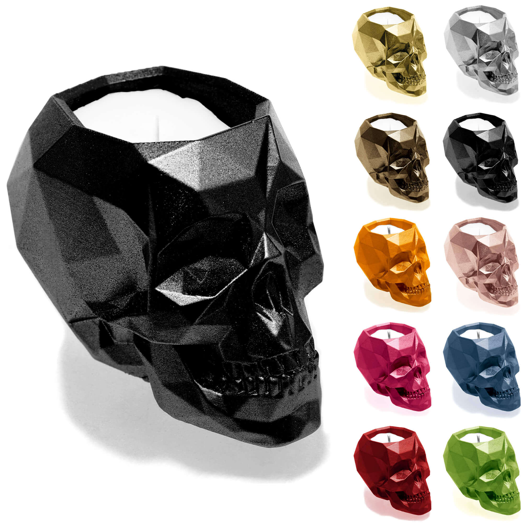 Candle Concrete Skull Black Metallic Gingerbread