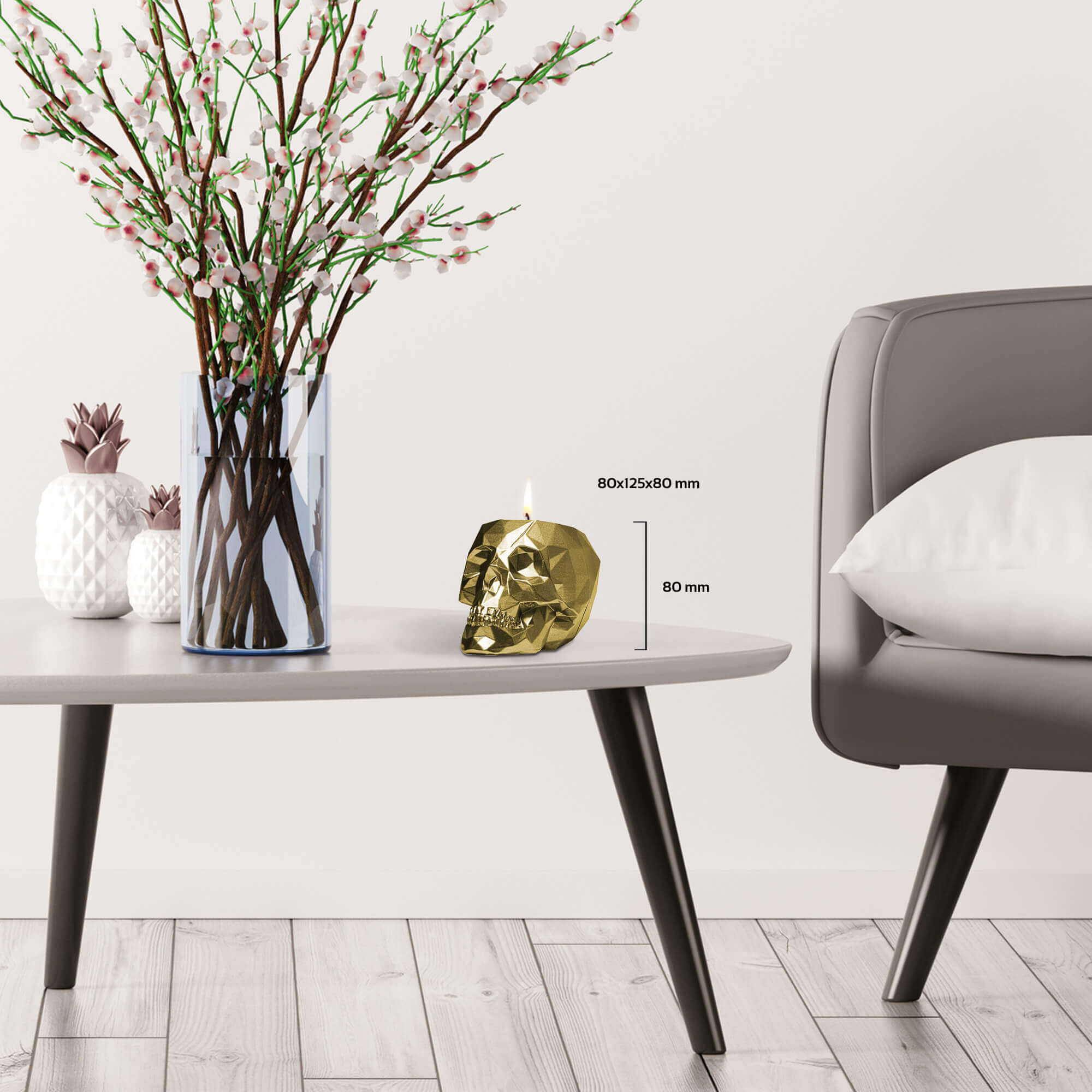 Candle Concrete Skull Gold Orient Vanilla