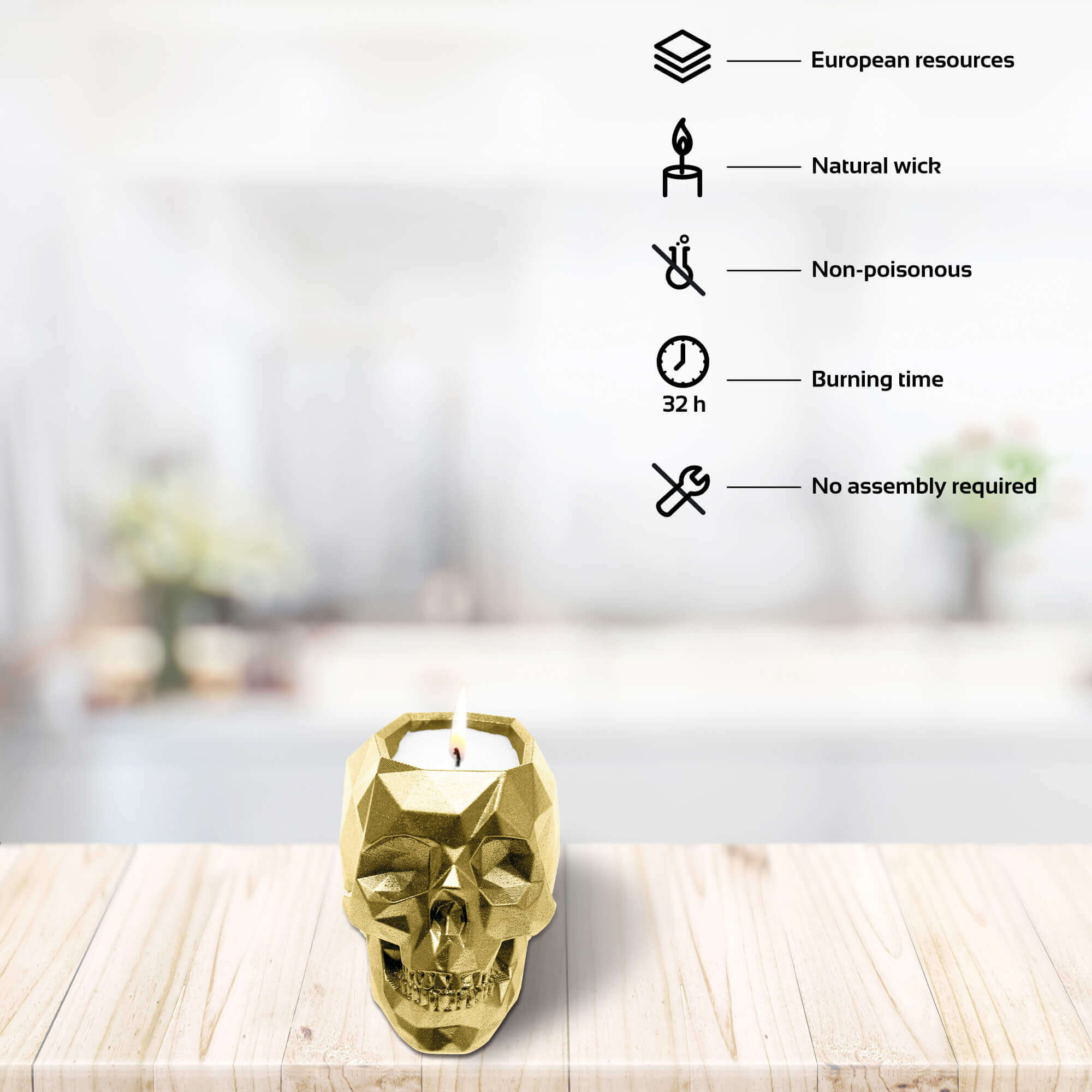 Candle Concrete Skull Gold Orient Vanilla