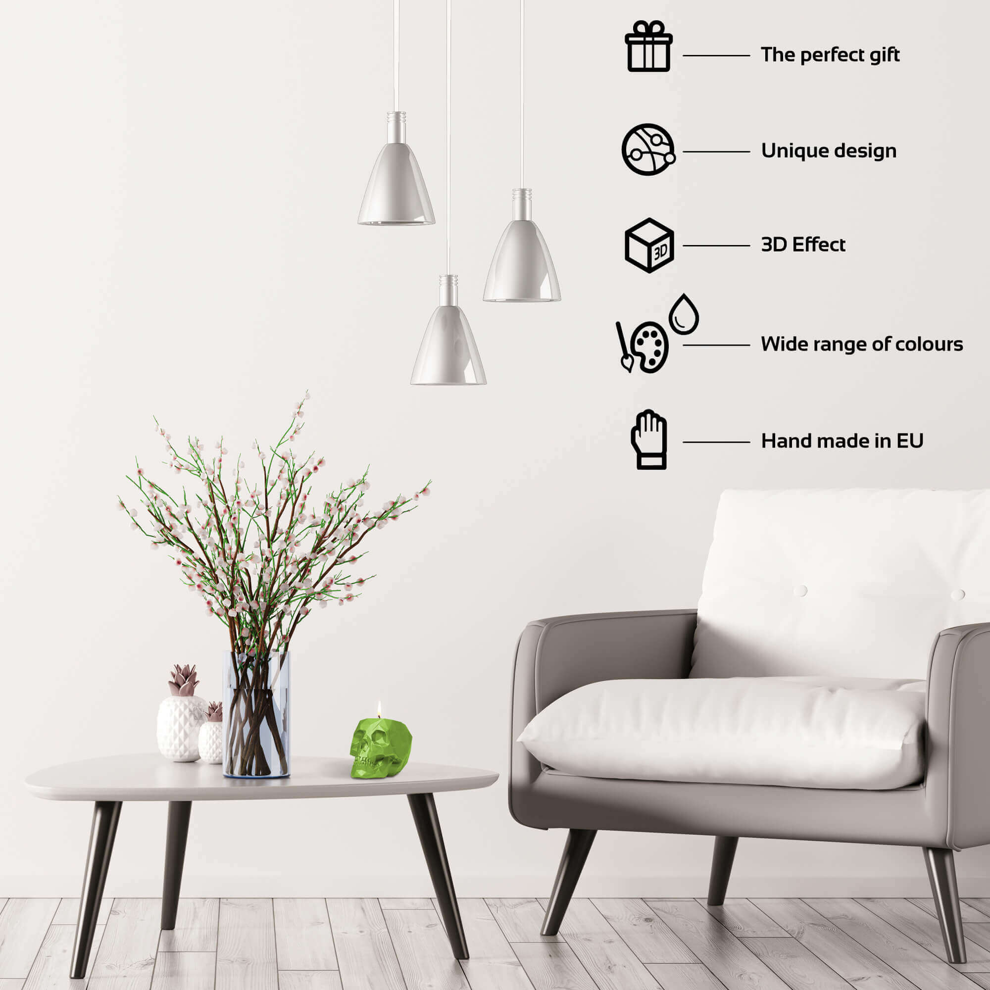 Candle Concrete Skull Dark Green Lemongrass