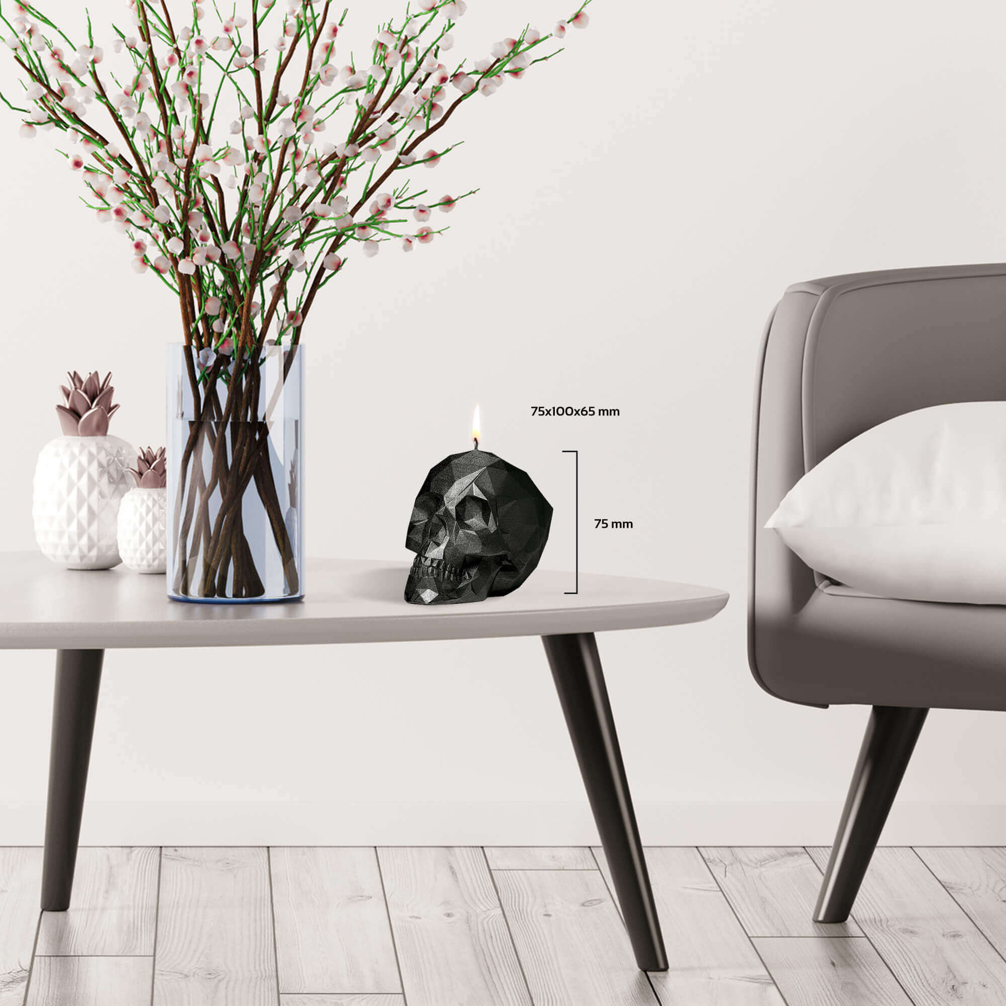 Candle Skull Small Black High Glossy