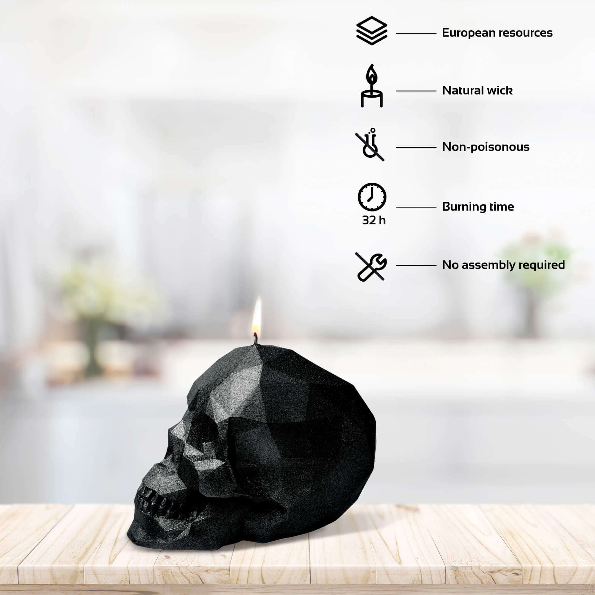 Candle Skull Small Black High Glossy