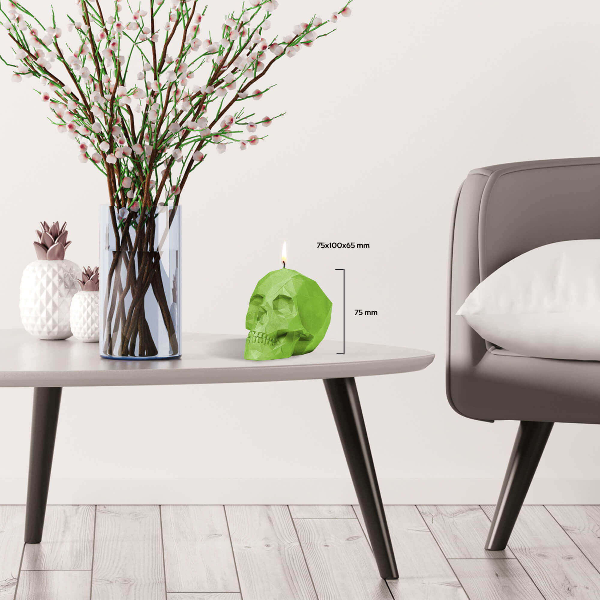 Candle Skull Small Dark Green