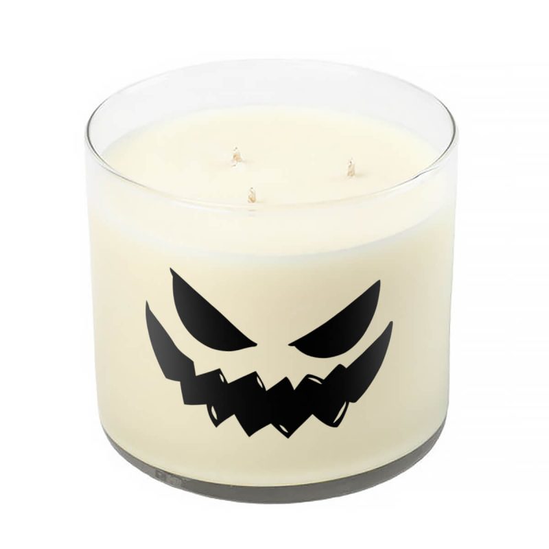 3 Wick Clear Tumbler Halloween Candle with Scary Pumpkin Face 4