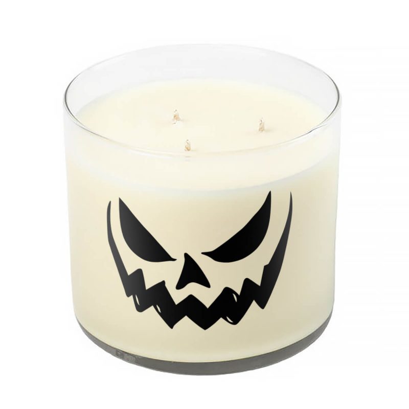 3 Wick Clear Tumbler Halloween Candle with Scary Pumpkin Pancake