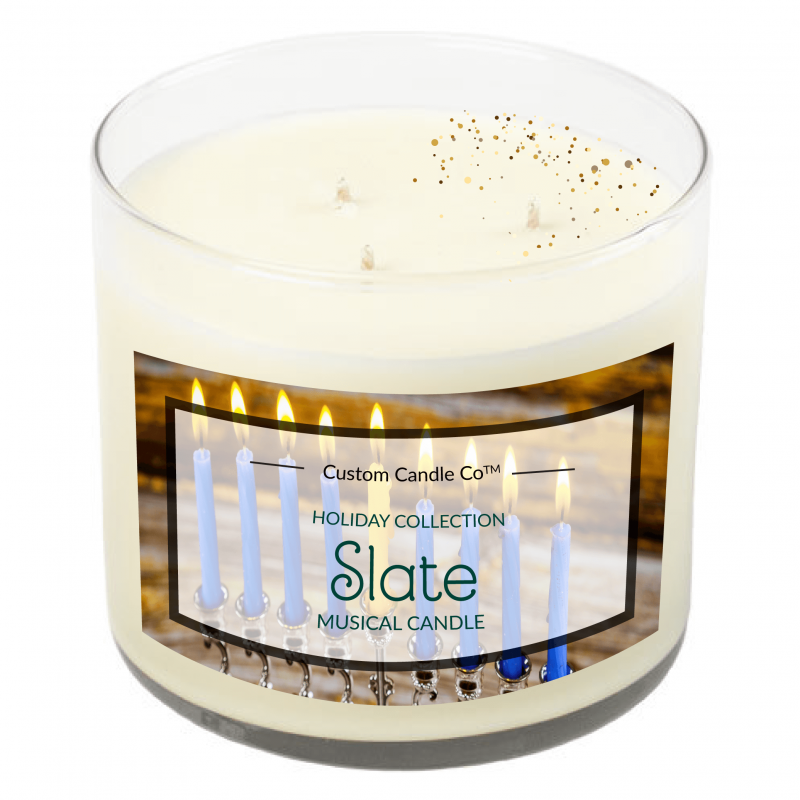 Musical Holiday Candle - Slate Hanukkah