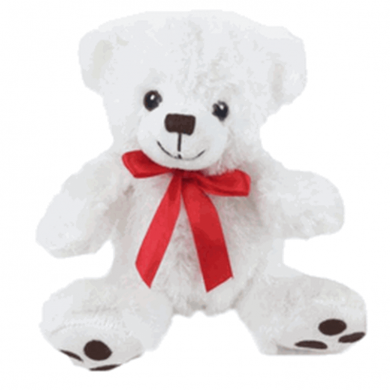 10" White w/ Red Bow Teddy Bear