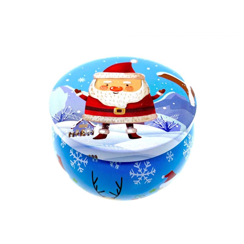 Blue Santa Holiday Tin Candle - Pine Forest Scent