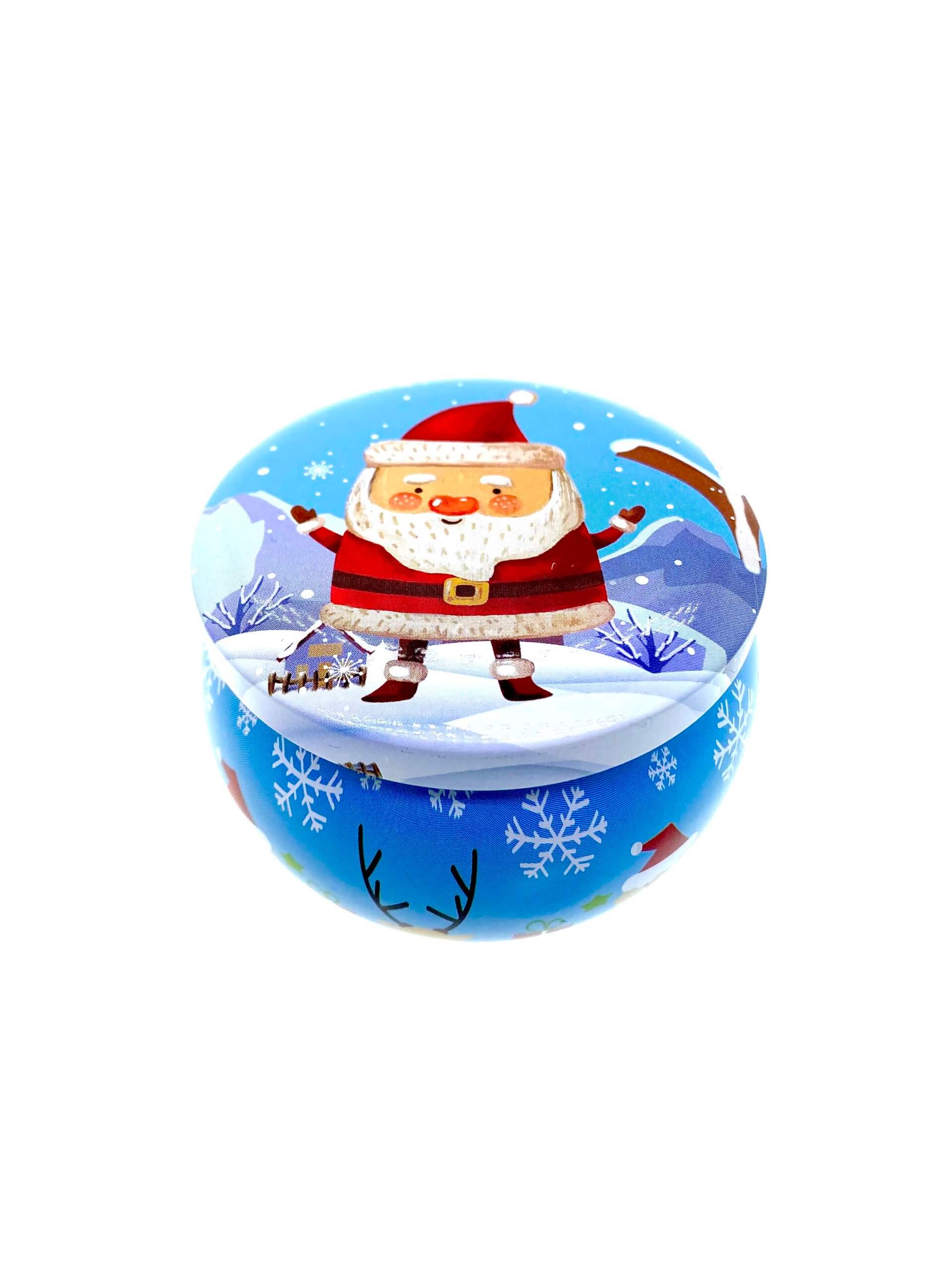 Blue Santa Holiday Tin Candle - Pine Forest Scent