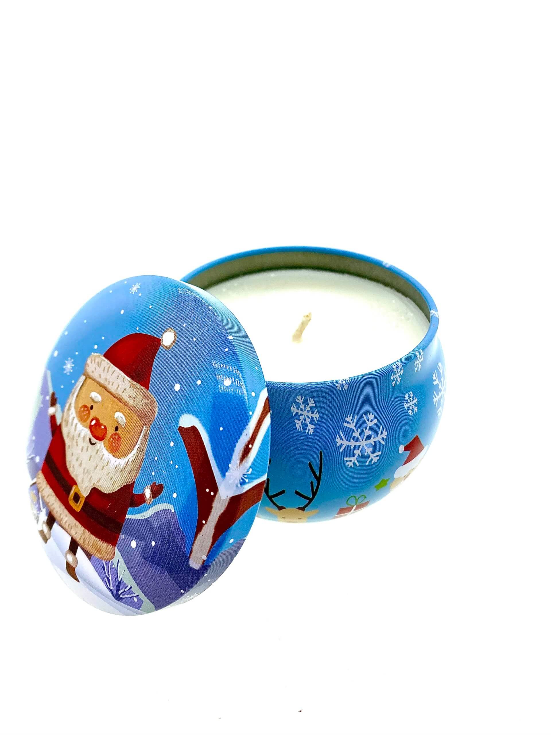Blue Santa Holiday Tin Candle - Pine Forest Scent