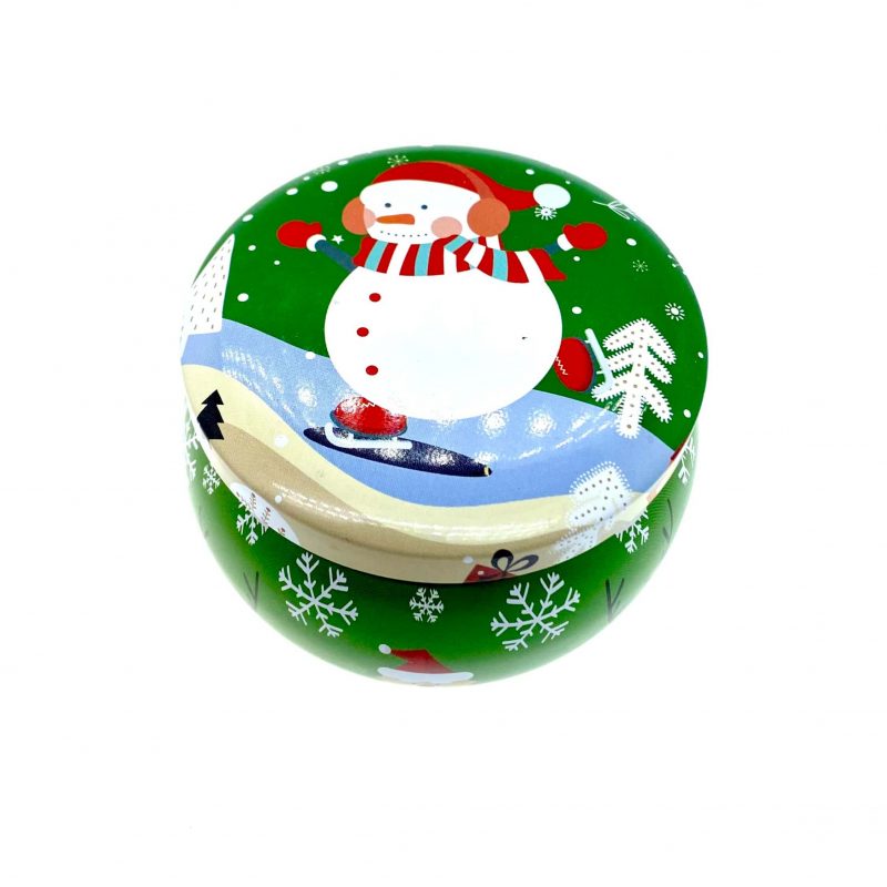 Green Snowman Holiday Tin Candle - Balsam Scent