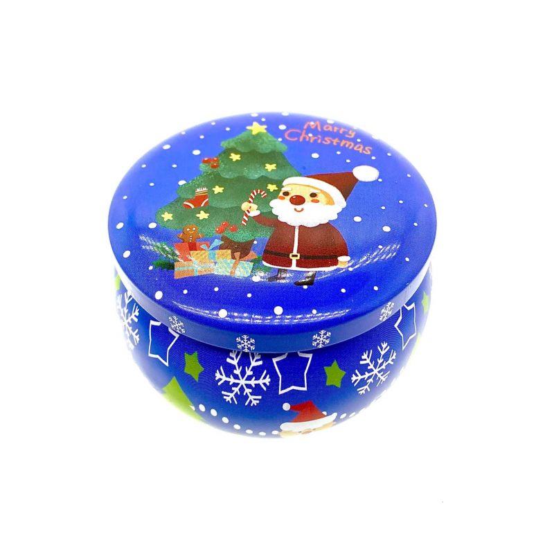 Dark Blue Santa Holiday Tin Candle - Christmas Garland Scent
