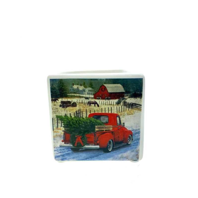 Mini Square Christmas Candle (Red Truck Design) - Holiday sparkle scent