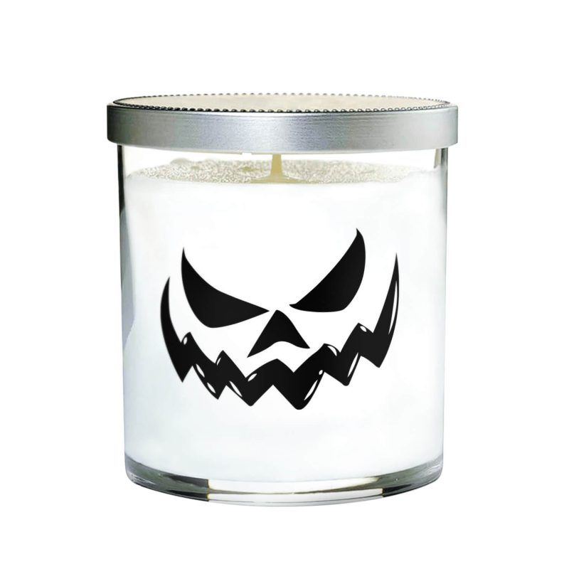 Clear Tumbler Halloween Candle with Scary Pumpkin Face