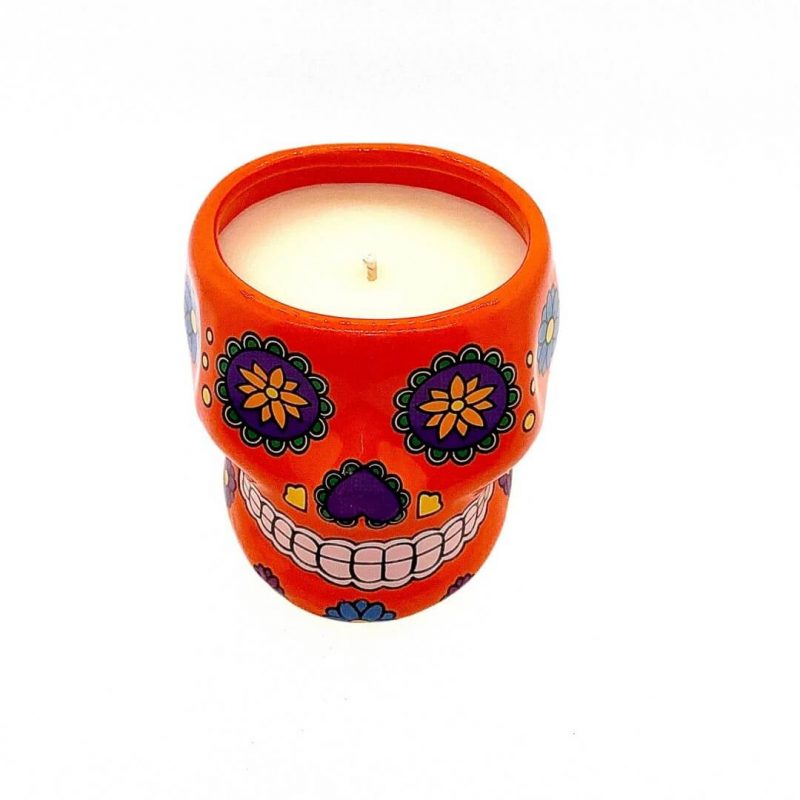 Large Skull Head Candle - Orange - Nutmeg Scent