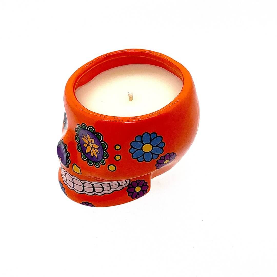 Large Skull Head Candle - Orange - Nutmeg Scent