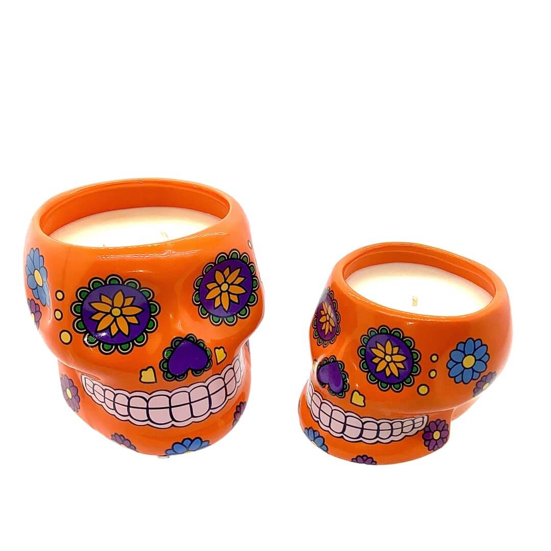 Large Skull Head Candle - Orange - Nutmeg Scent