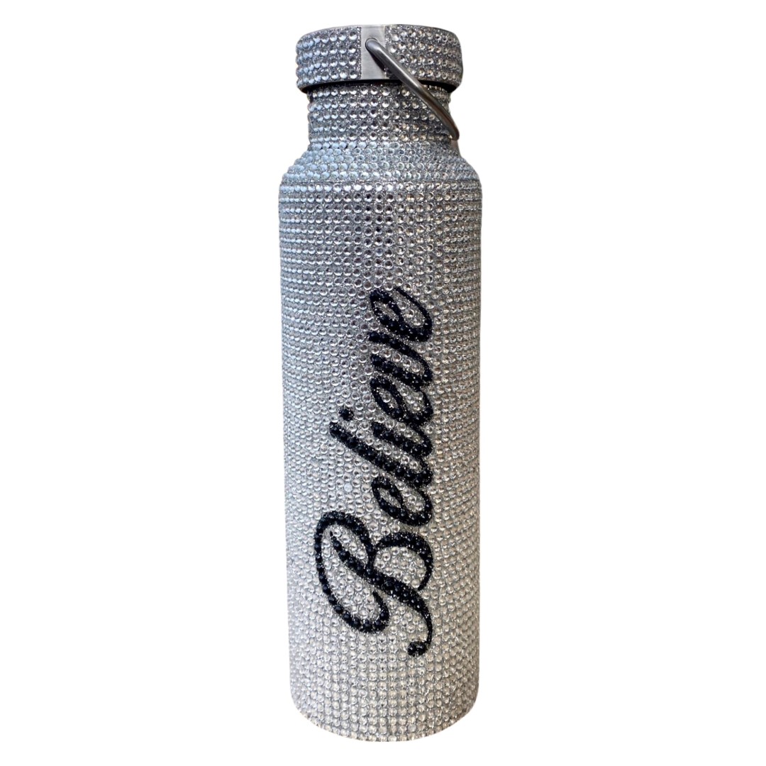Stylish Customized Rhinestone Refillable Reusable Stainless Steel Water Bottle - Believe