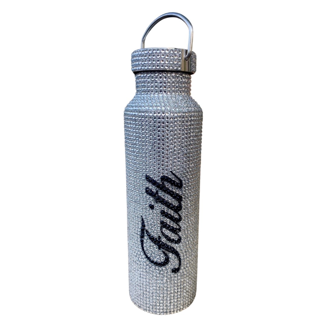 Stylish Customized Rhinestone Refillable Reusable Stainless Steel Water Bottle - Faith